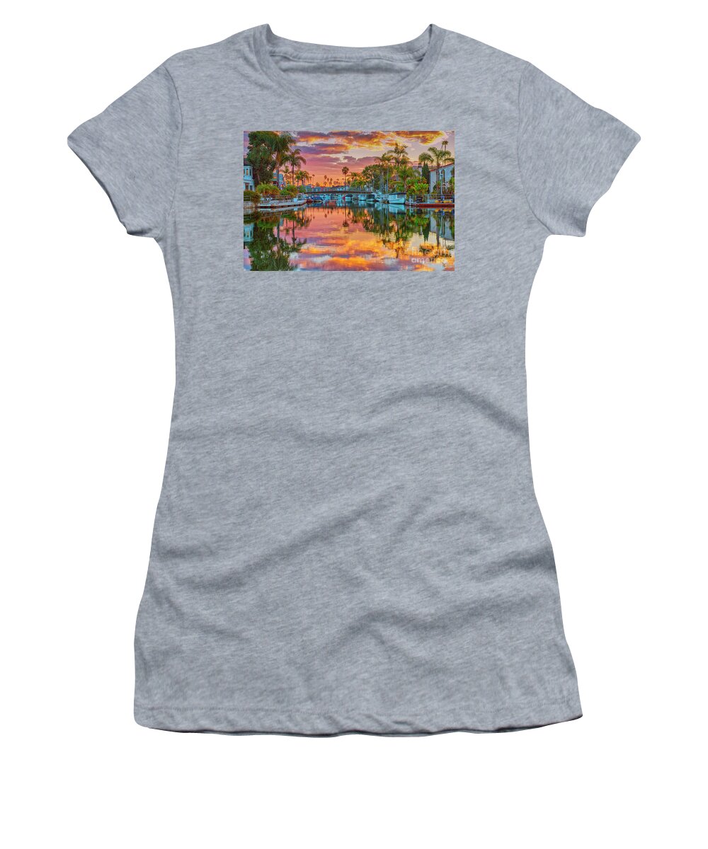 Blazing Sky Reflections From Above Women's T-Shirt featuring the photograph Blazing Sky Reflections from Above by David Zanzinger
