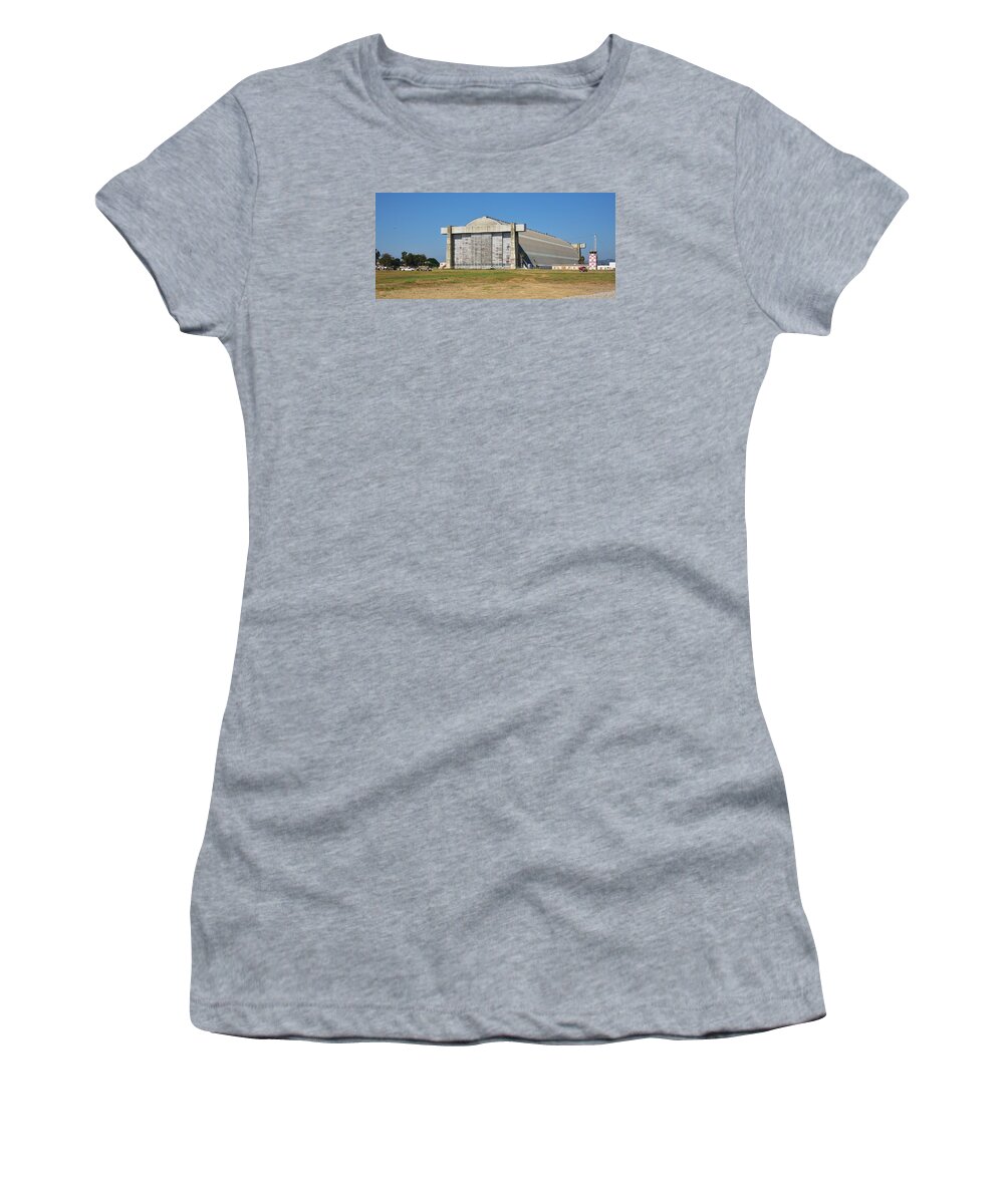 Linda Brody Women's T-Shirt featuring the photograph Blimp Hanger from Closed El Toro Marine Corps Air Station by Linda Brody