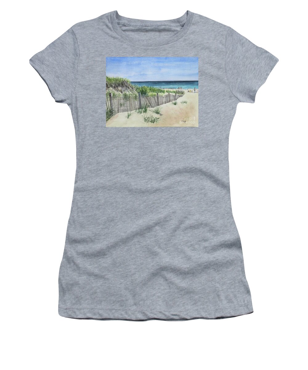 Block Island Women's T-Shirt featuring the painting Block Island Beach by Carol Flagg