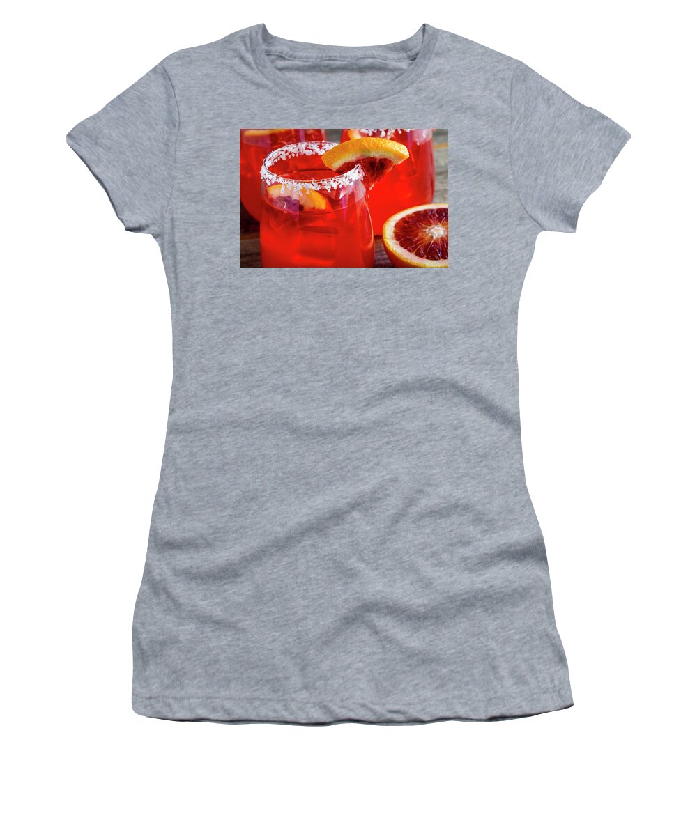 Adult Beverage Women's T-Shirt featuring the photograph Blood Orange Margaritas on the Rocks by Teri Virbickis
