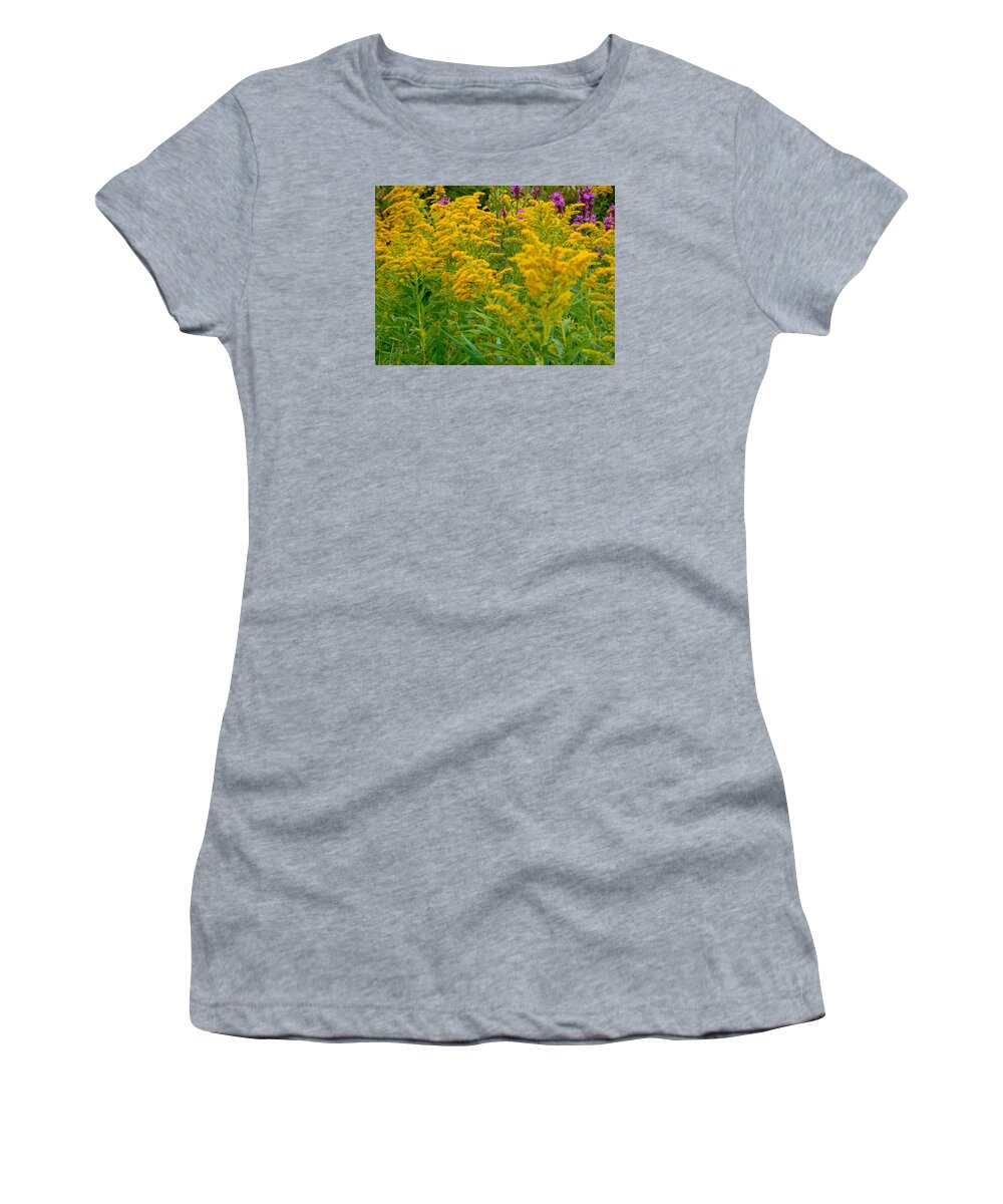 Blooming Goldenrod Women's T-Shirt featuring the painting Blooming goldenrod 2 by Jeelan Clark