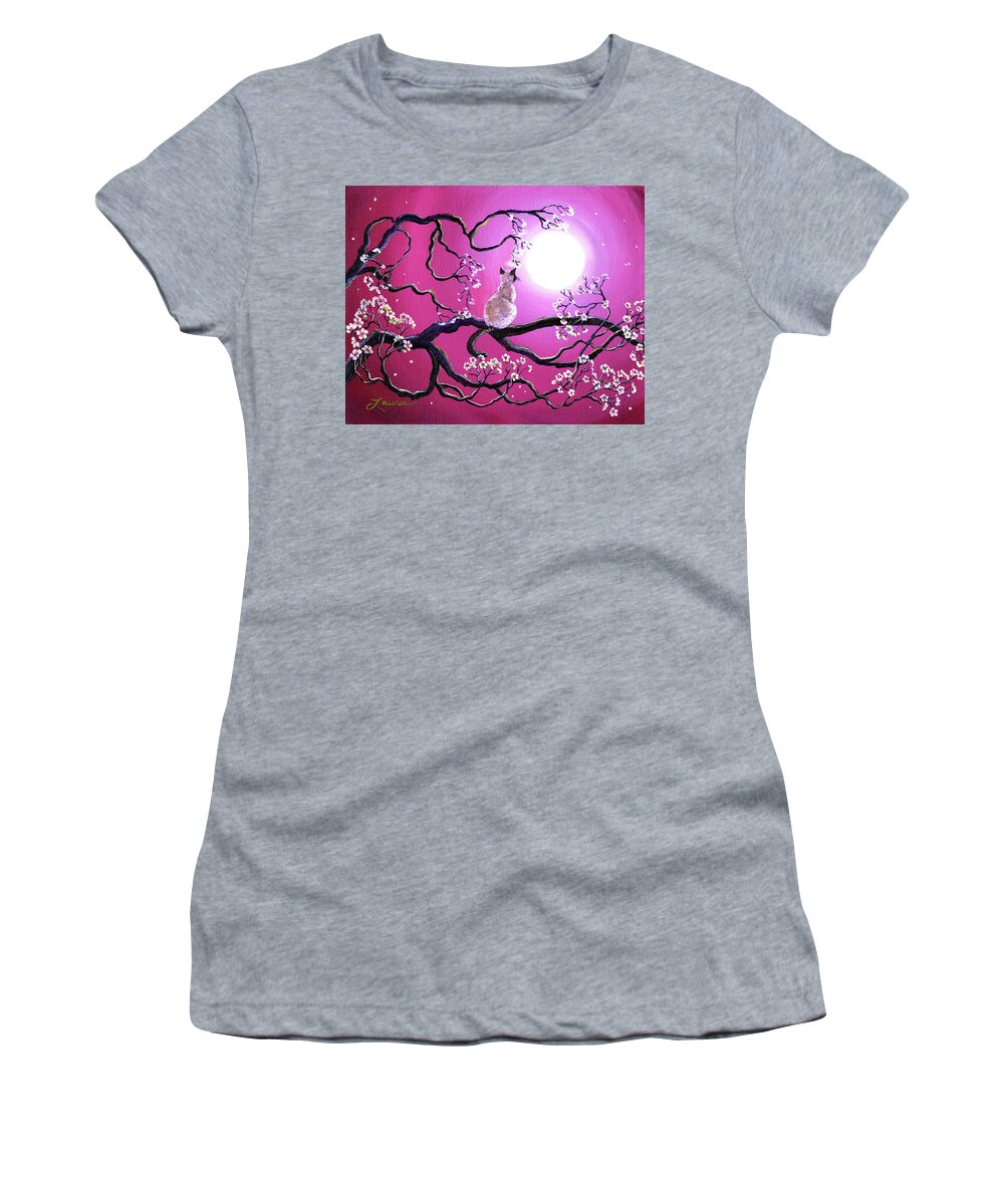 Siamese Cat Women's T-Shirt featuring the painting Blossoms in Fuchsia Moonlight by Laura Iverson