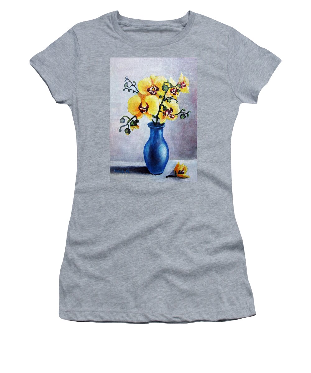  Flowers Women's T-Shirt featuring the painting Blue and Yellow by Vesna Martinjak