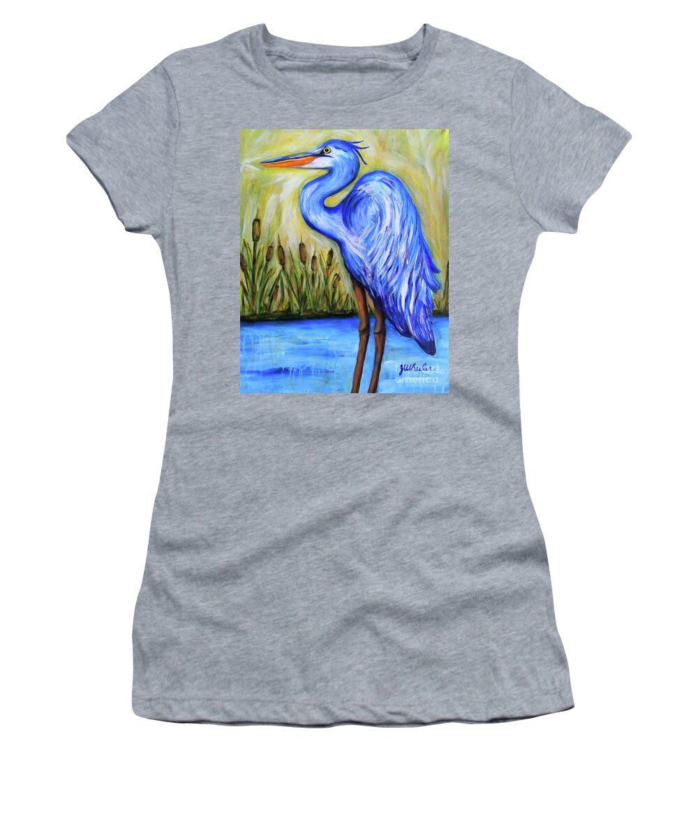 Great Blue Heron Women's T-Shirt featuring the painting Blue Bayou by JoAnn Wheeler