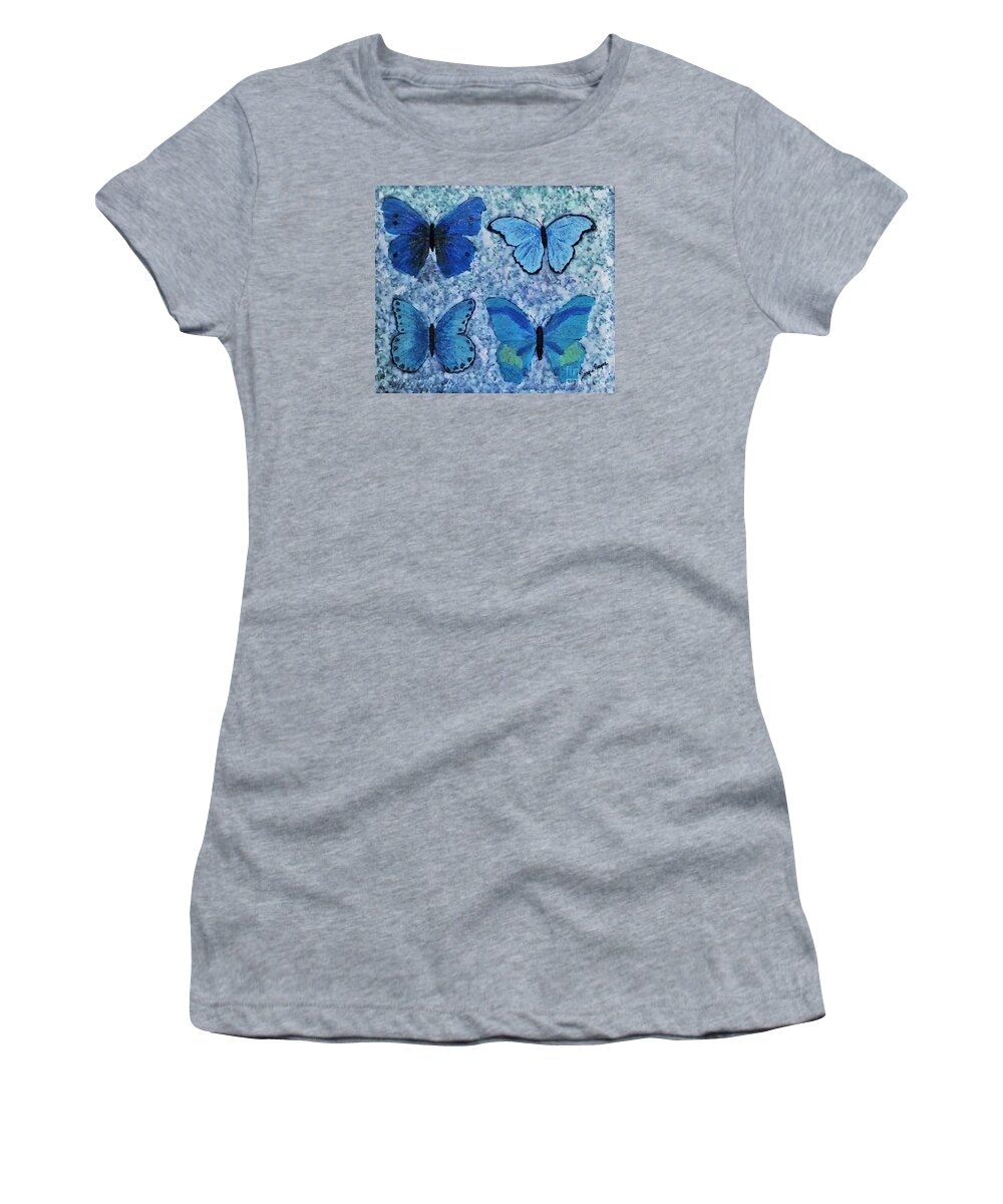 Butterfly Women's T-Shirt featuring the painting Blue Butterflies by Jasna Gopic