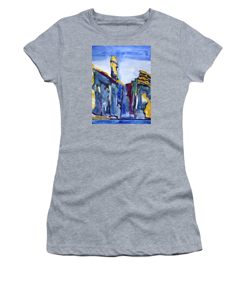  Women's T-Shirt featuring the painting Blue Cliffs, Sea and Sky by Kathleen Barnes
