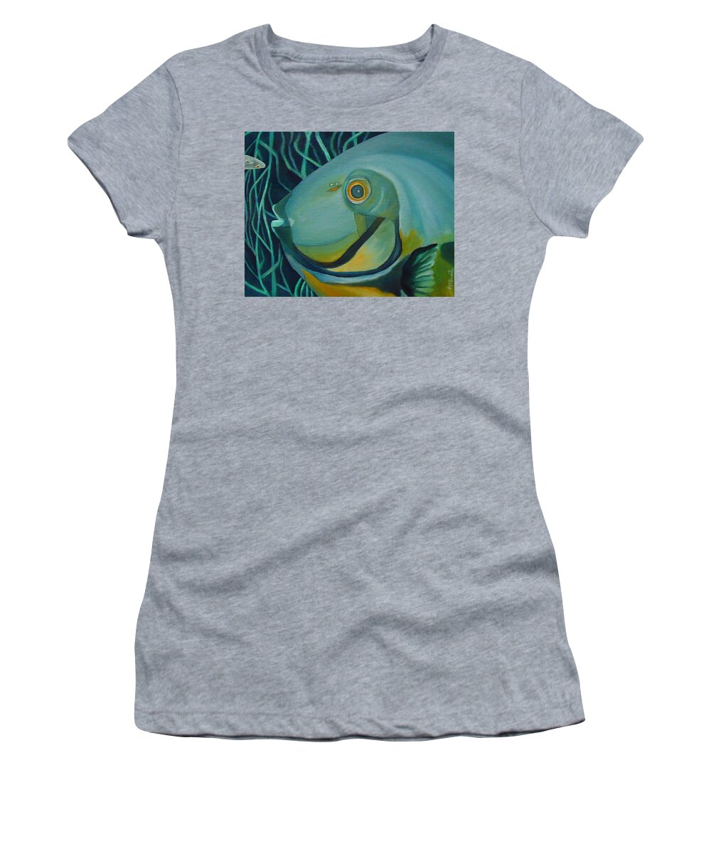 Blue Fish Women's T-Shirt featuring the painting Blue Fish by Angeles M Pomata