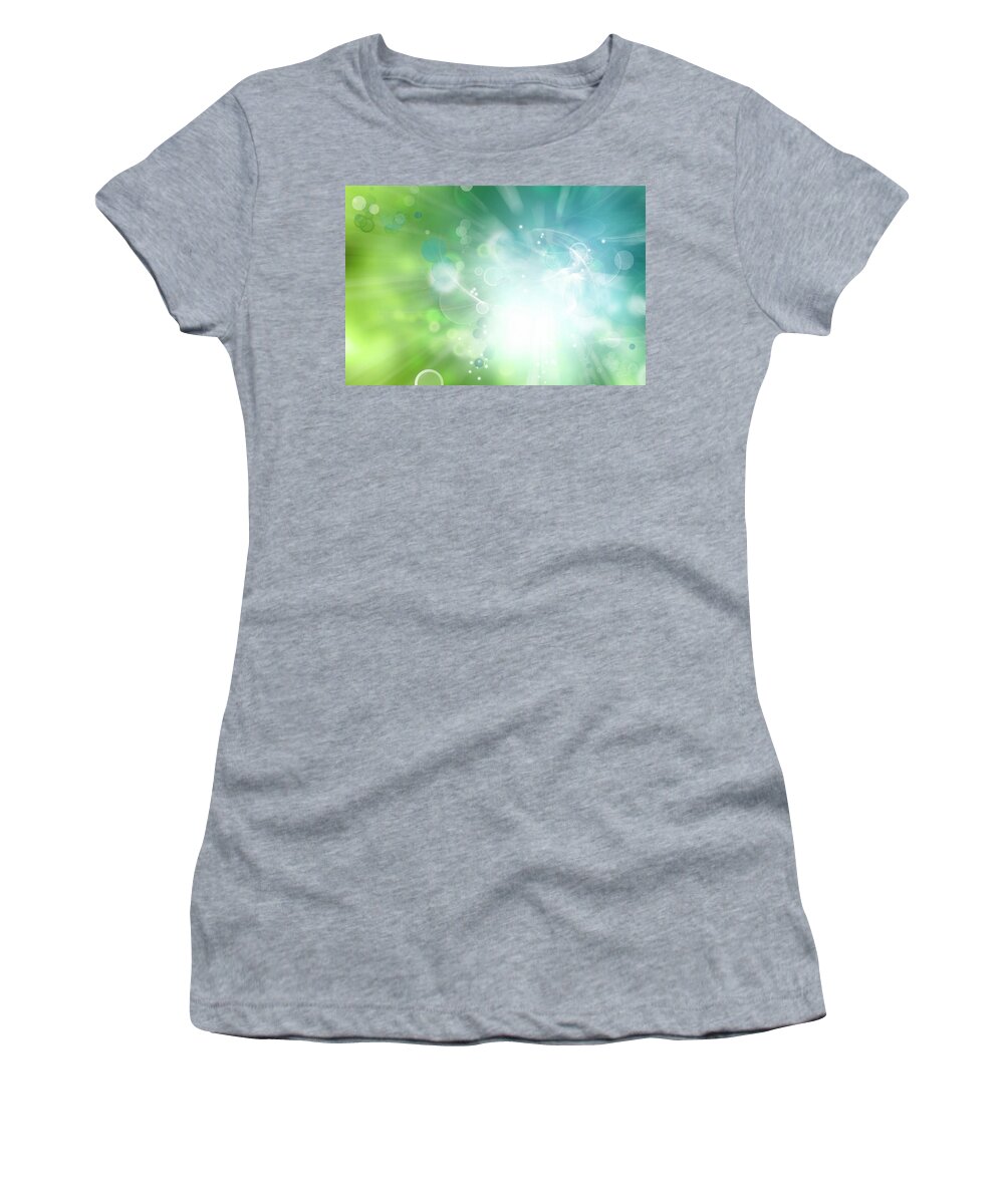 Green Women's T-Shirt featuring the digital art Blue green circles abstract 2 by Les Cunliffe