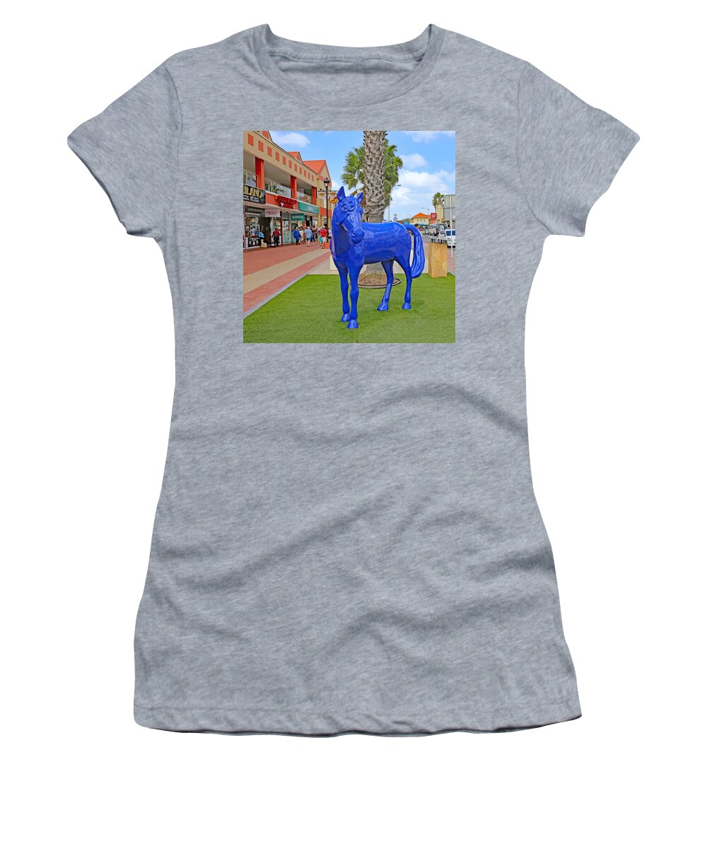  Blue Women's T-Shirt featuring the photograph Blue Horse in Orangjetad, Aruba by Allan Levin