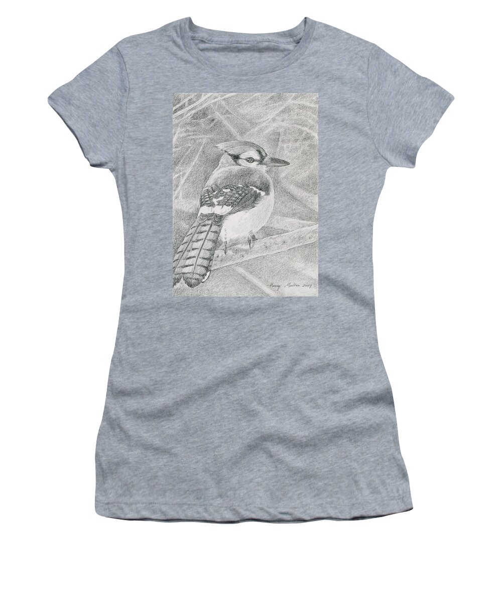 Animal Women's T-Shirt featuring the drawing Blue Jay by Harry Moulton