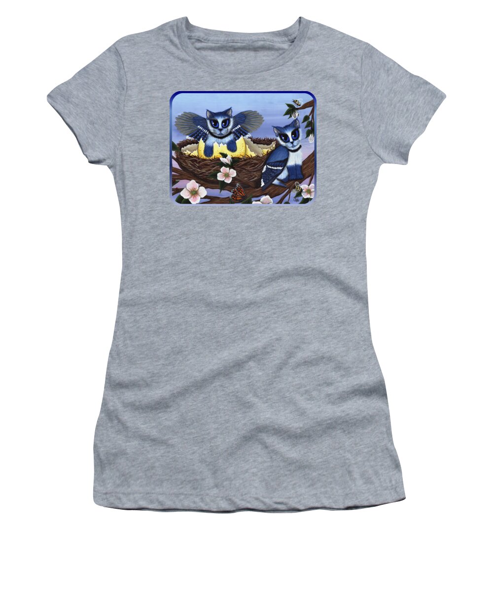 Blue Jays Women's T-Shirt featuring the painting Blue Jay Kittens by Carrie Hawks