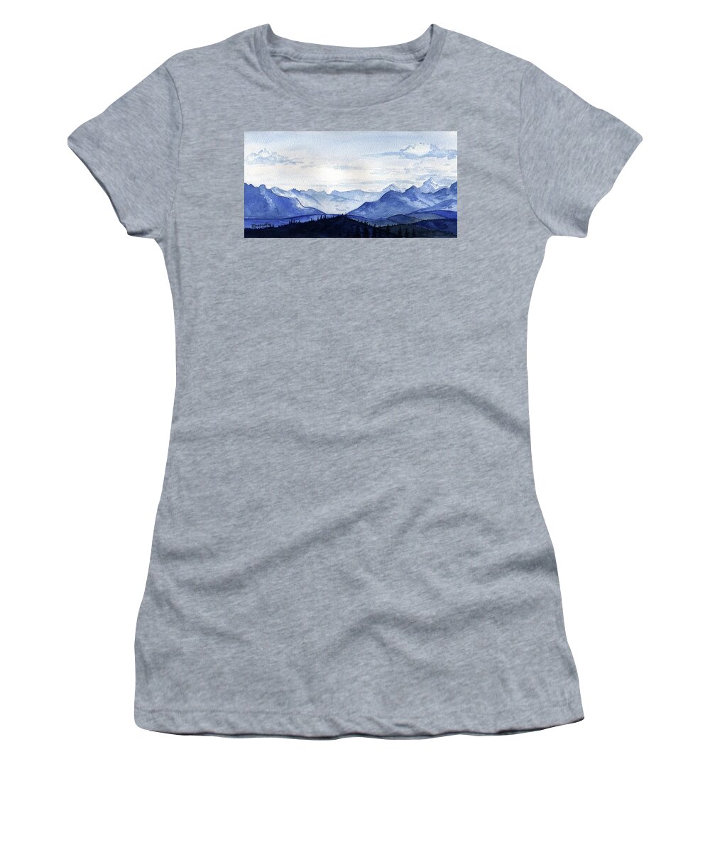 Tim Women's T-Shirt featuring the painting Blue mountains by Timithy L Gordon