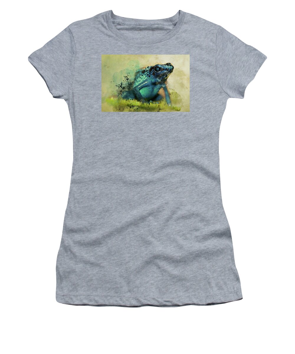 Poisonous Women's T-Shirt featuring the painting Blue poisonous frog by Jaroslaw Blaminsky