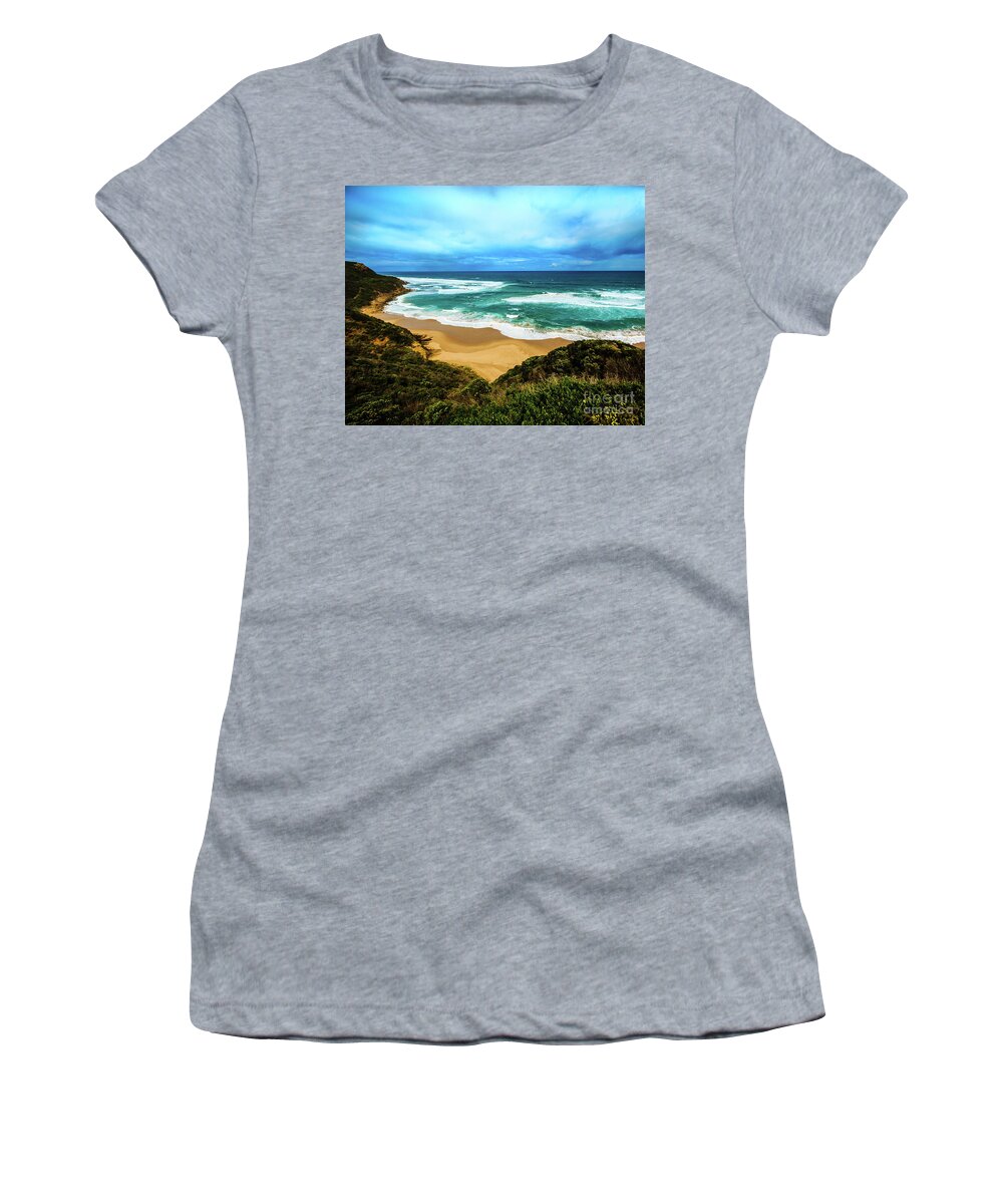 Beach Women's T-Shirt featuring the photograph Blue Wave Beach by Perry Webster