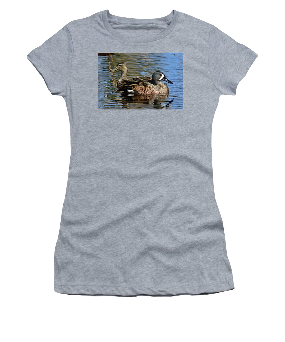 Ducks Women's T-Shirt featuring the photograph Blue Winged Teal Pair by Jerry Griffin