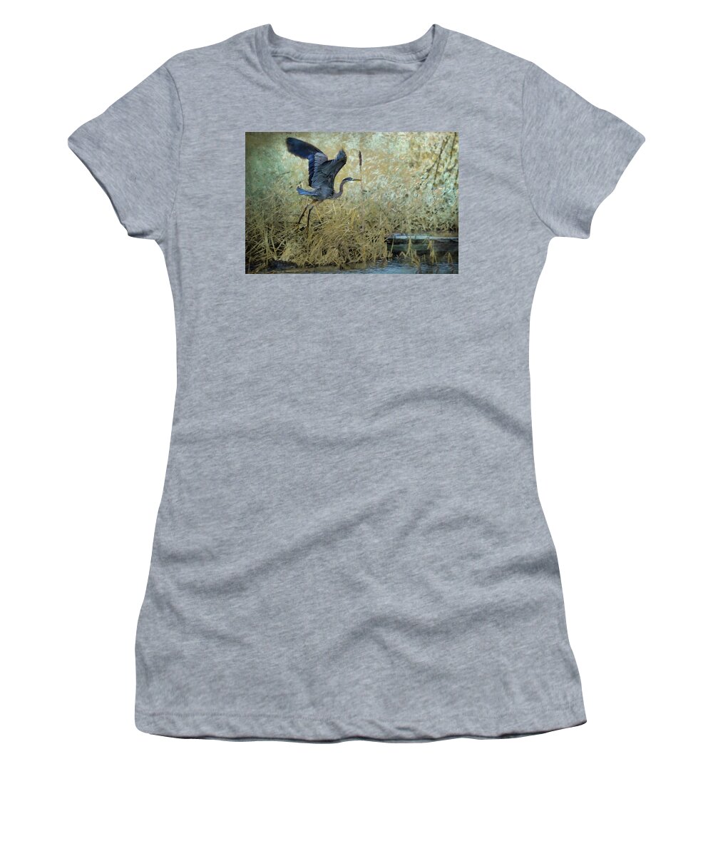 Great Blue Heron Women's T-Shirt featuring the photograph Blue Wings by Belinda Greb