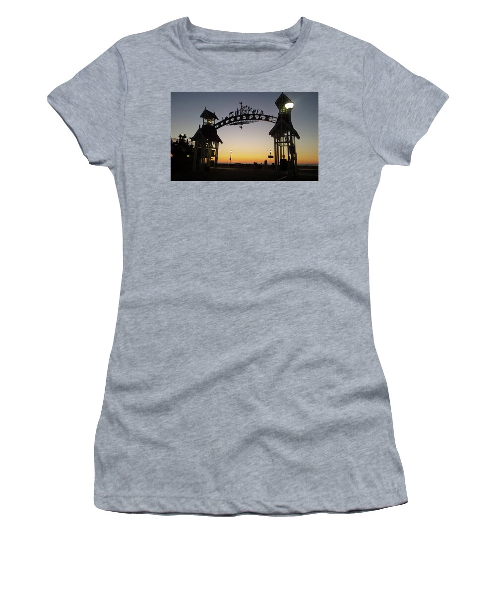 Boardwalk Women's T-Shirt featuring the photograph Boardwalk Arch at Dawn by Robert Banach