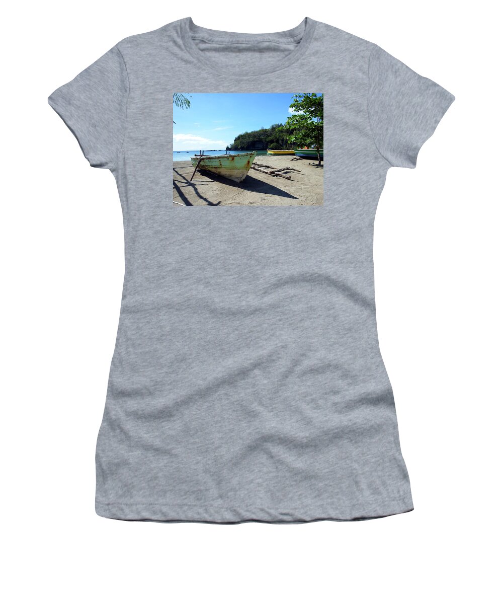 La Soufriere Women's T-Shirt featuring the photograph Boats at La Soufriere, St. Lucia by Kurt Van Wagner