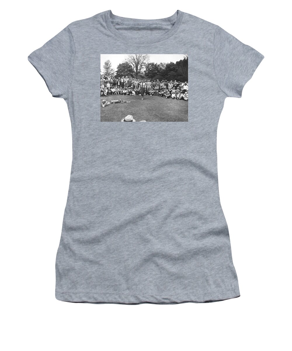 1920s Women's T-Shirt featuring the photograph Bobby Jones Golf Demonstration by Underwood Archives