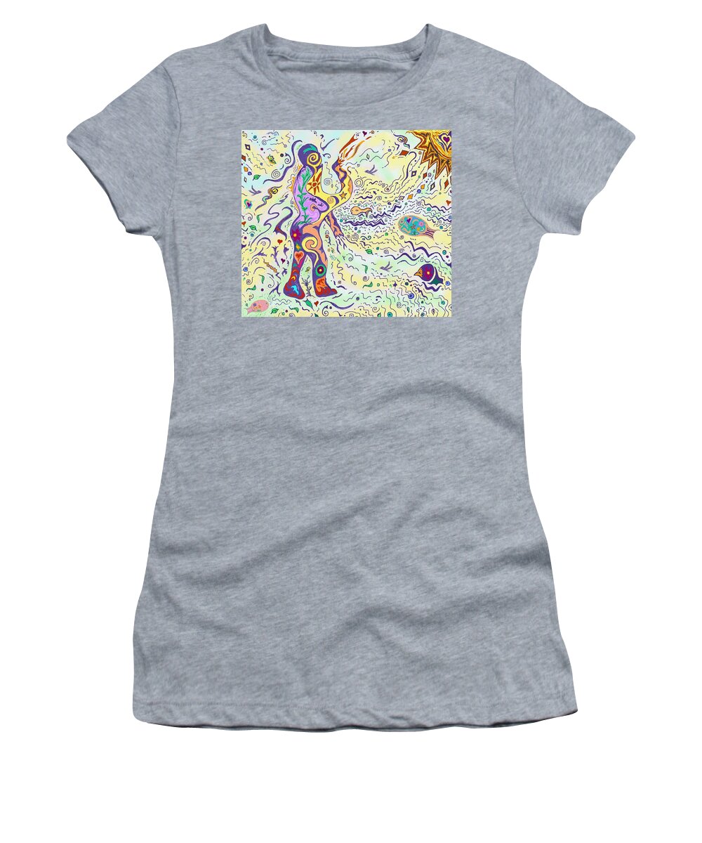 Person Women's T-Shirt featuring the drawing Bodies in Natural Flow by Julia Woodman