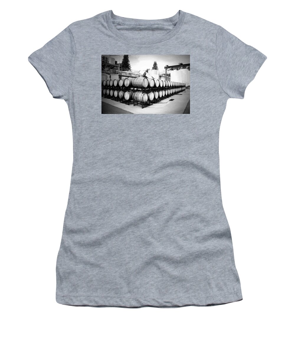 Bogle Women's T-Shirt featuring the photograph Bogle Winery By The Barrel B And W by Joyce Dickens