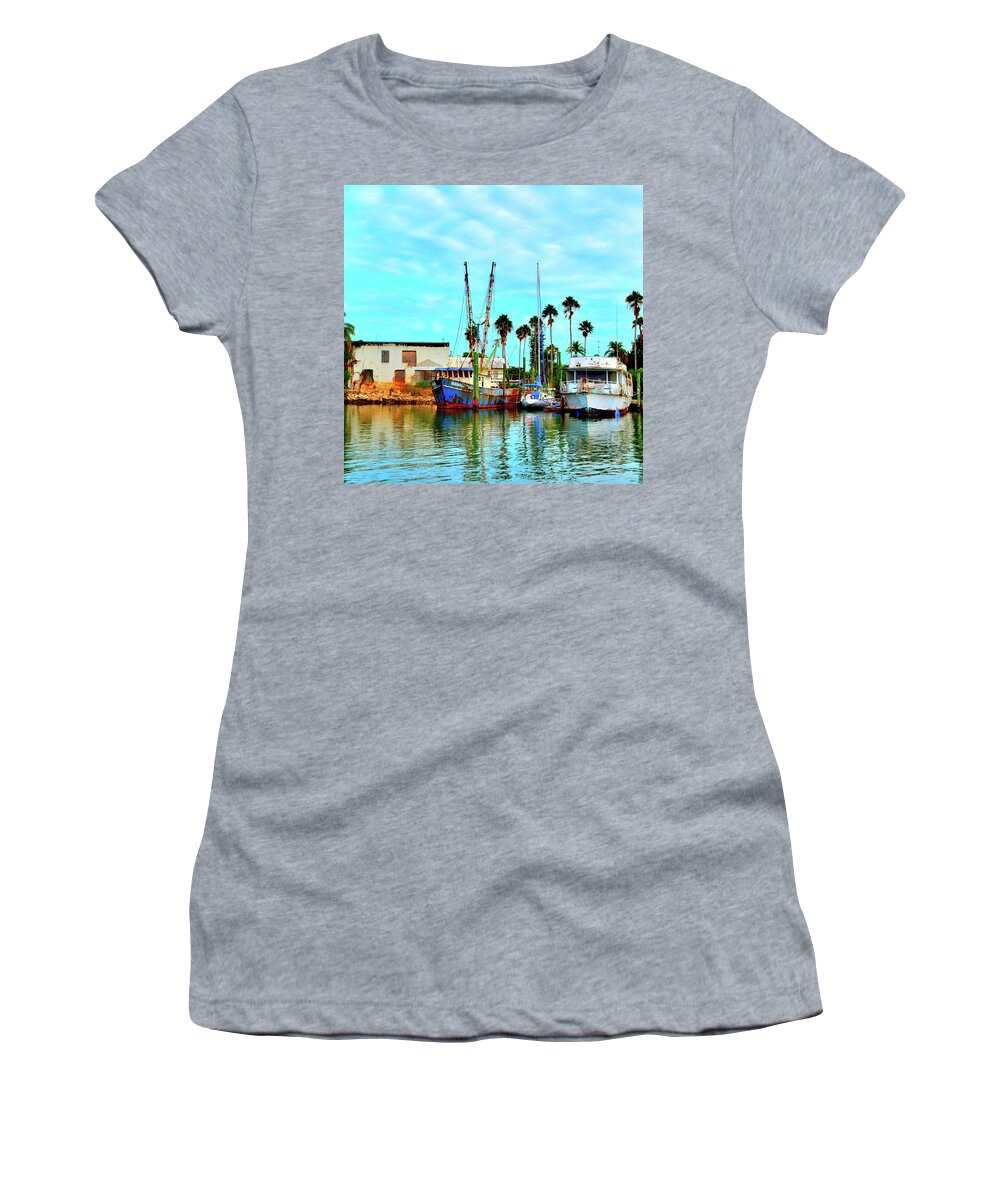 Old Boats Women's T-Shirt featuring the photograph BOLD SHIP Placida FL by Alison Belsan Horton