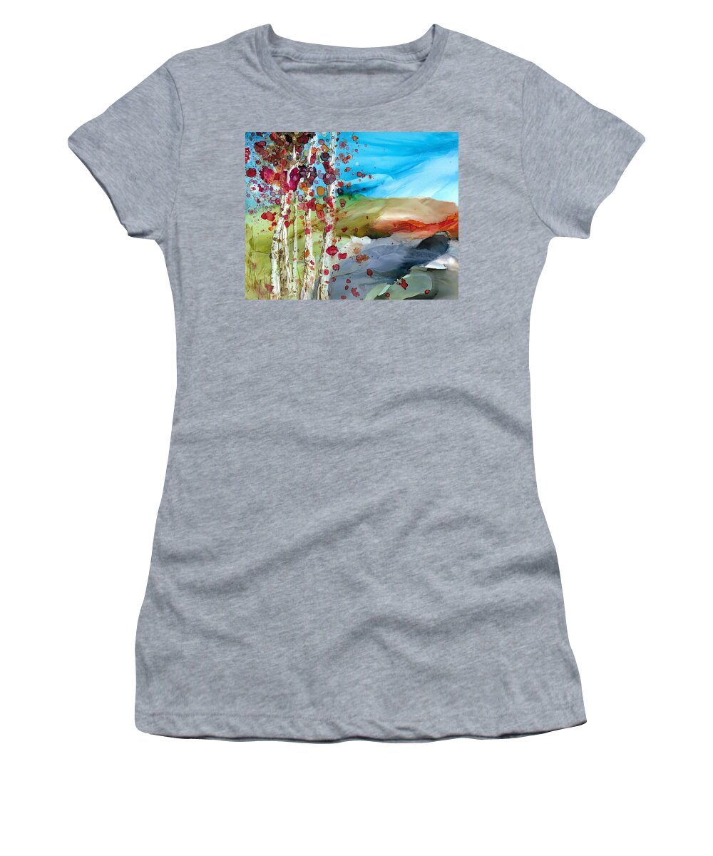 Colorful Women's T-Shirt featuring the painting Bonnys Birch by Bonny Butler