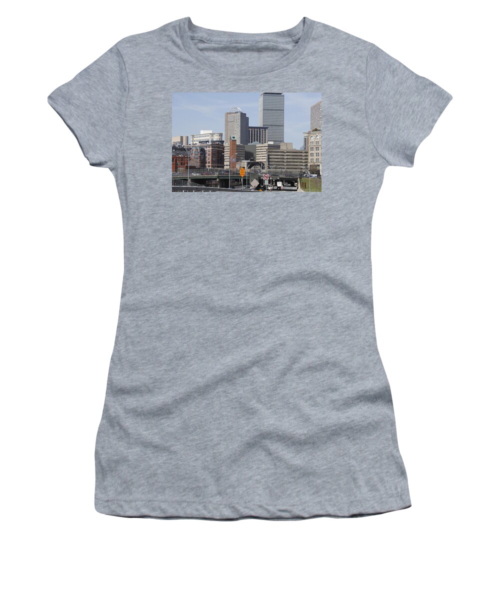 Horizontal Photo Women's T-Shirt featuring the photograph Downtown Boston by Valerie Collins