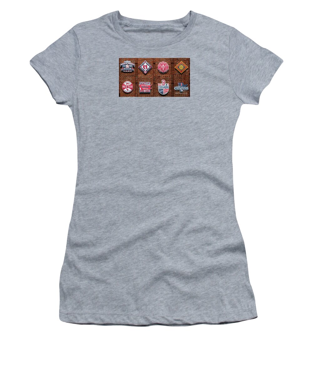 Red Sox Women's T-Shirt featuring the photograph Boston Red Sox World Series Emblems by Diane Diederich