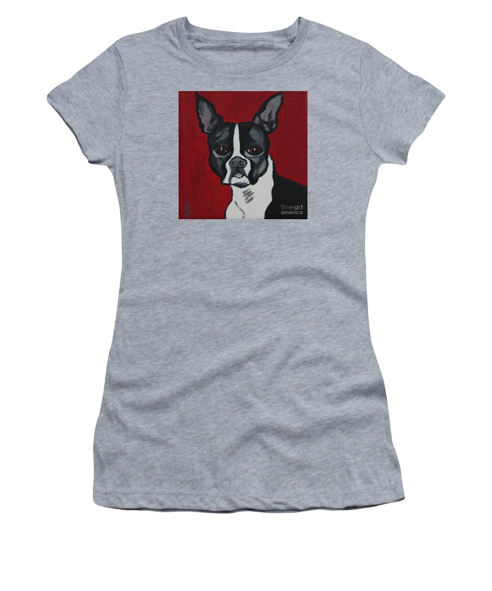 Boston Terrier Women's T-Shirt featuring the painting Boston Terrier by Annette M Stevenson