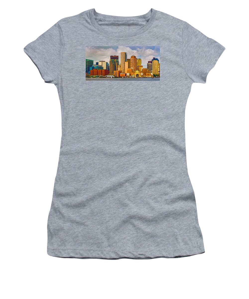 Boston Women's T-Shirt featuring the photograph Boston Waterfront Skyline by David Thompsen