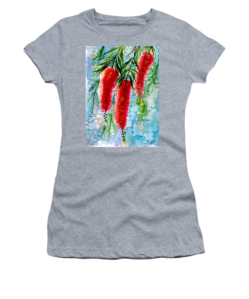 Nature Women's T-Shirt featuring the painting Bottlebrush tree by Katerina Kovatcheva