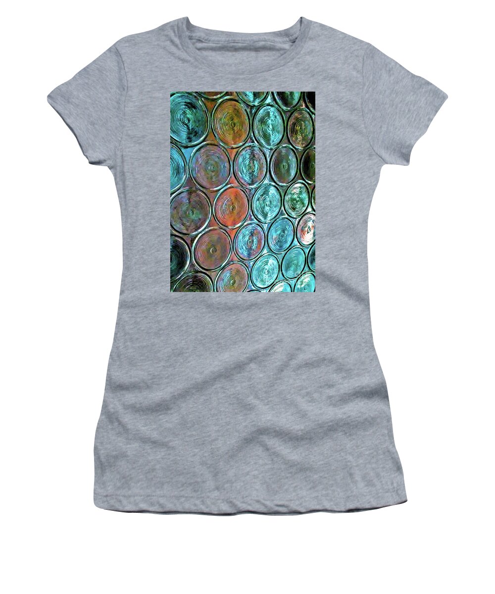 Blue Circles Women's T-Shirt featuring the photograph Bottom of the Bottle by Jilian Cramb - AMothersFineArt
