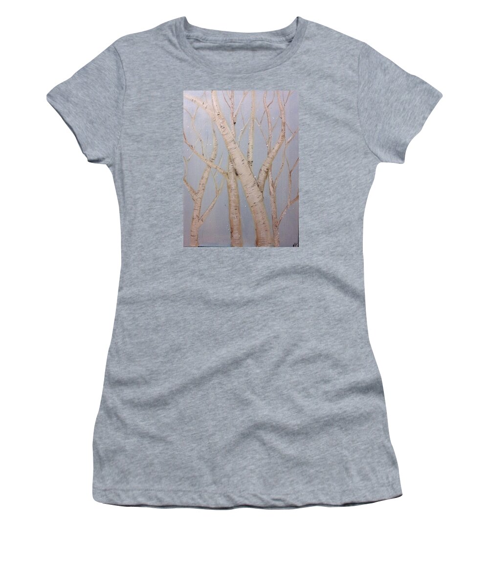Paper Birch Women's T-Shirt featuring the painting Boulots by Carole Hutchison
