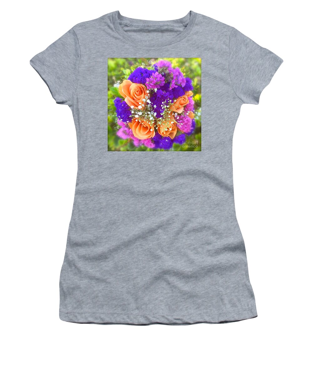 Flower Women's T-Shirt featuring the photograph Bouquet of purple and orange by Wonju Hulse