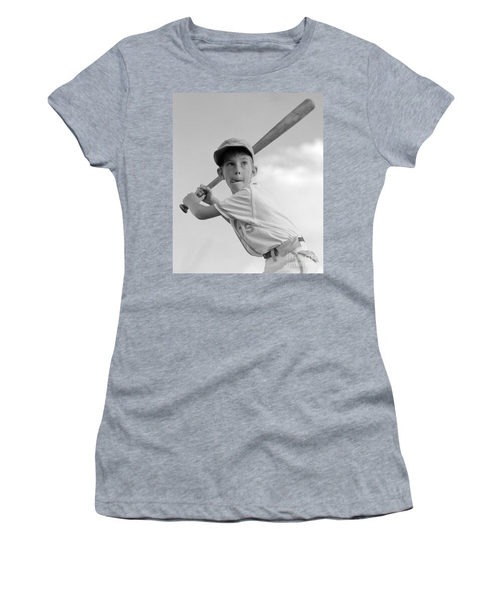 1950s Women's T-Shirt featuring the photograph Boy Playing Baseball, C.1960s by Debrocke/ClassicStock