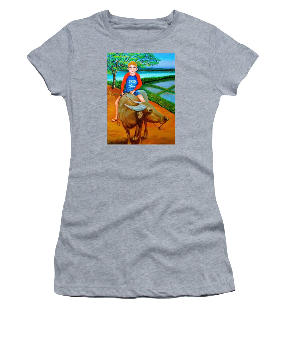 Boy Women's T-Shirt featuring the painting Boy Riding a Carabao by Cyril Maza