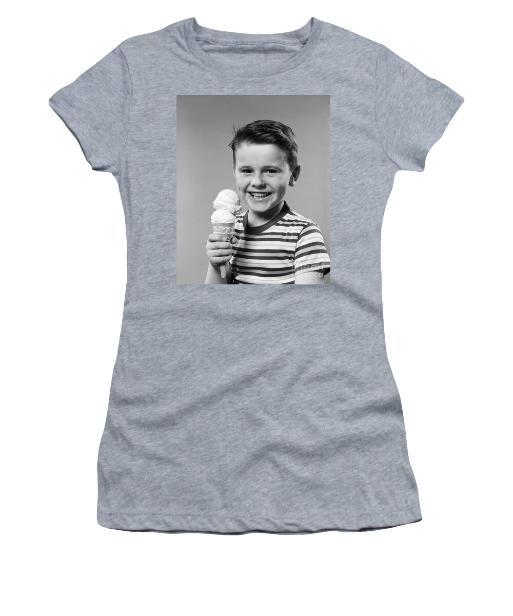 1950s Women's T-Shirt featuring the photograph Boy With Ice Cream Cone, C.1950s by H. Armstrong Roberts/ClassicStock