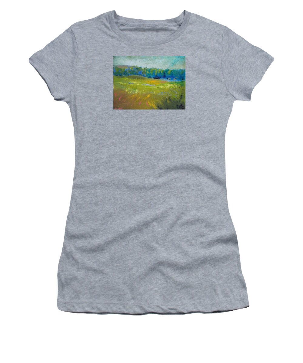 Summer Women's T-Shirt featuring the painting Breezy Meadow by Susan Esbensen
