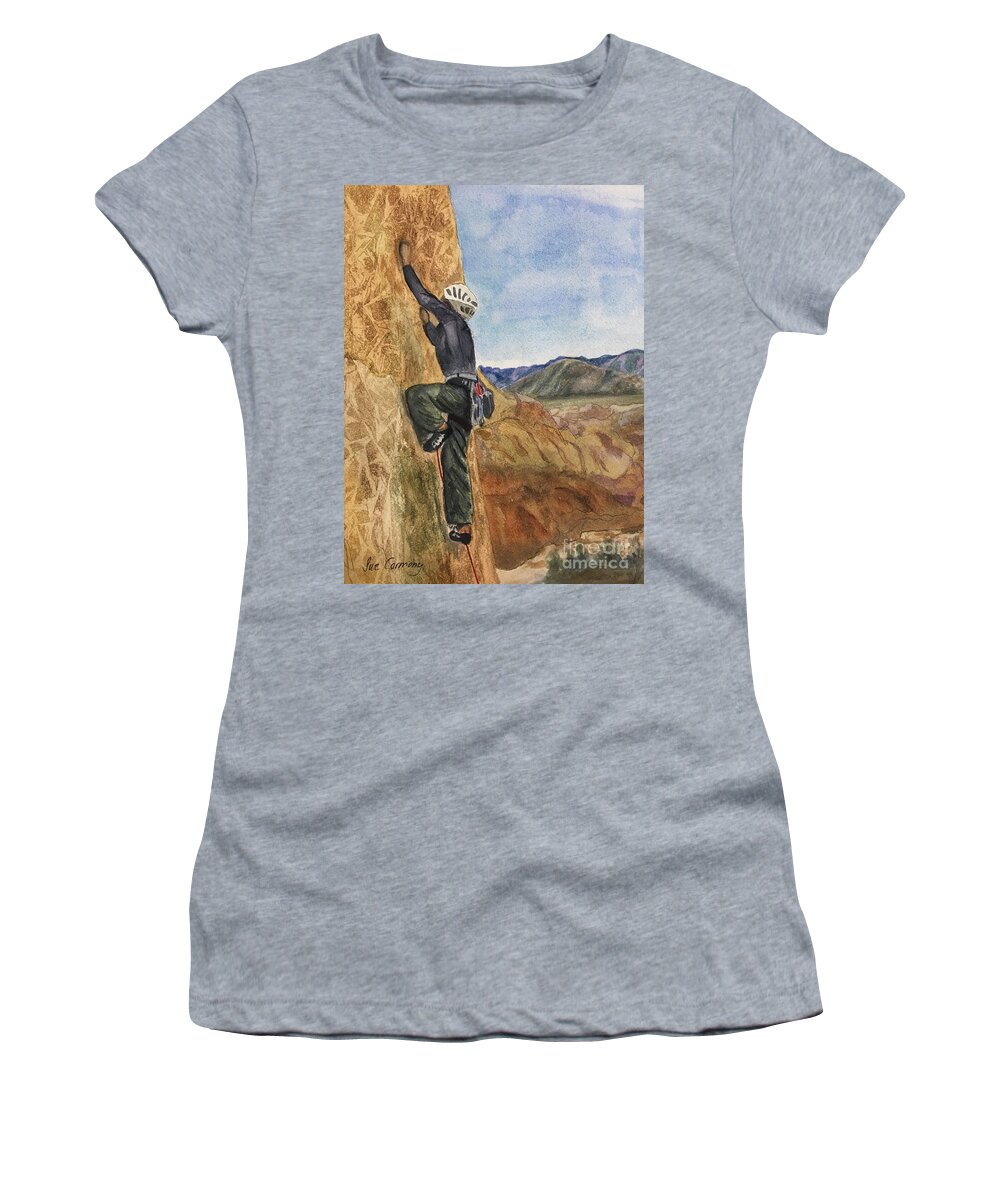 Climbing Women's T-Shirt featuring the painting Brave Brenda Climbing by Sue Carmony