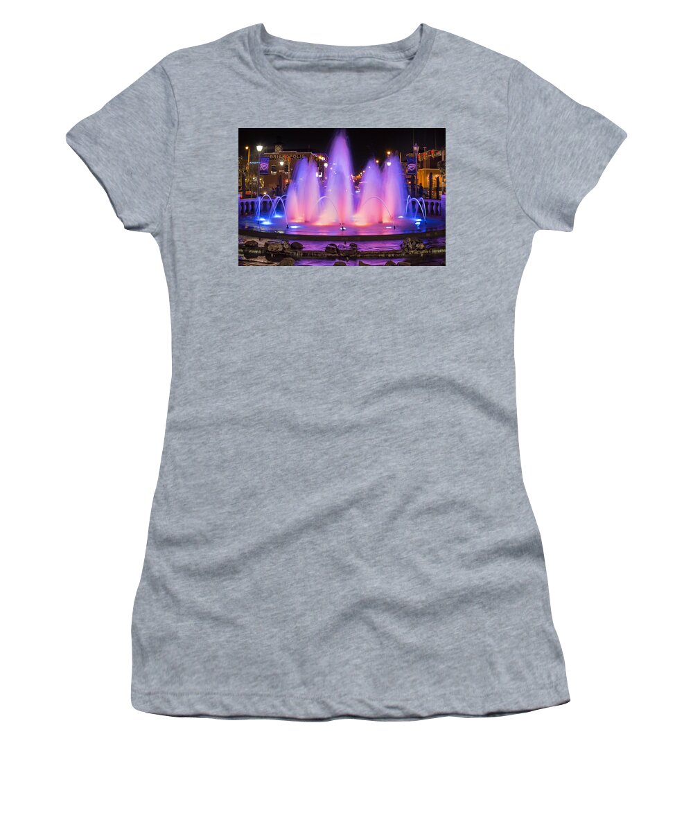Bricktown Women's T-Shirt featuring the photograph Bricktown Fountain by Ricky Barnard