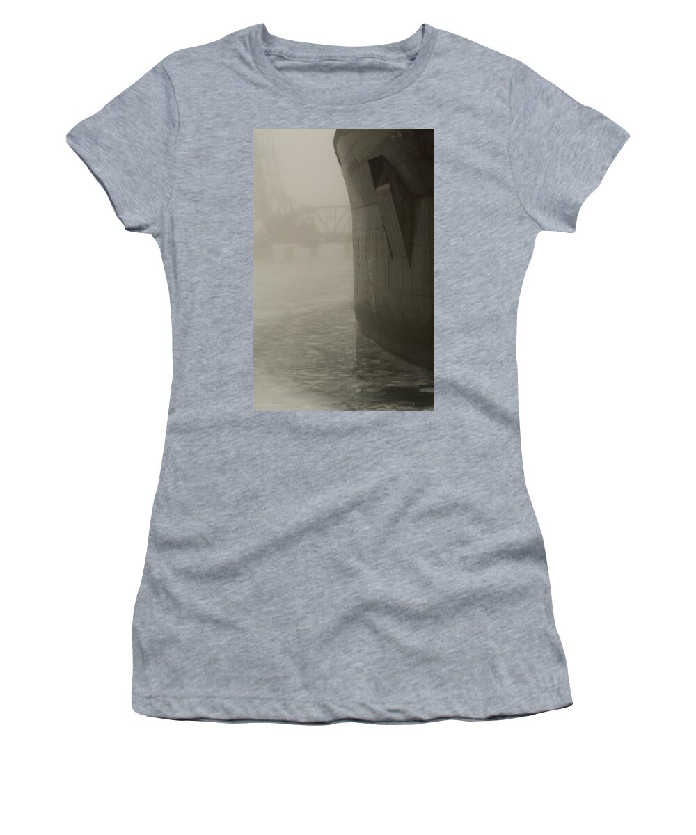 Water Women's T-Shirt featuring the photograph Bridge and Barge by Tim Nyberg