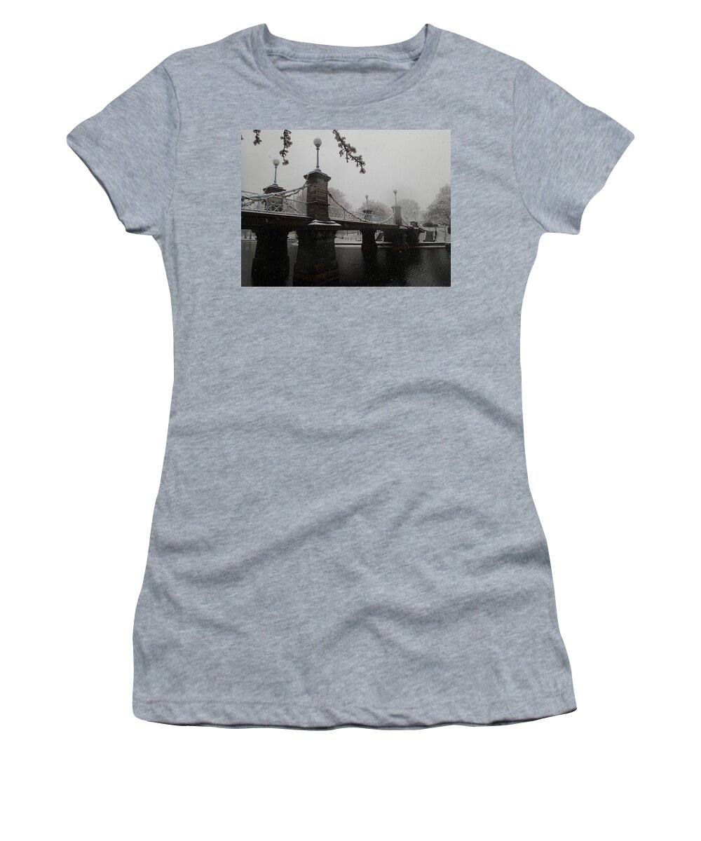 Boston Women's T-Shirt featuring the photograph Bridge in Suspension 1867 by Robert Nickologianis
