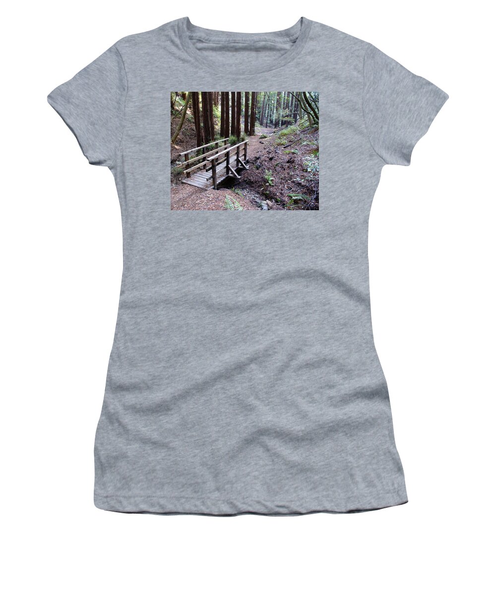 Mount Tamalpais Women's T-Shirt featuring the photograph Bridge in the Redwoods by Ben Upham III