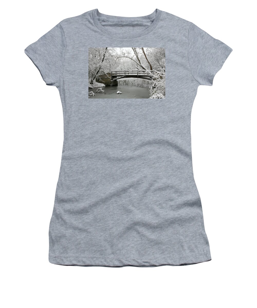 Bridge Women's T-Shirt featuring the photograph Bridge in Winter by Timothy Johnson