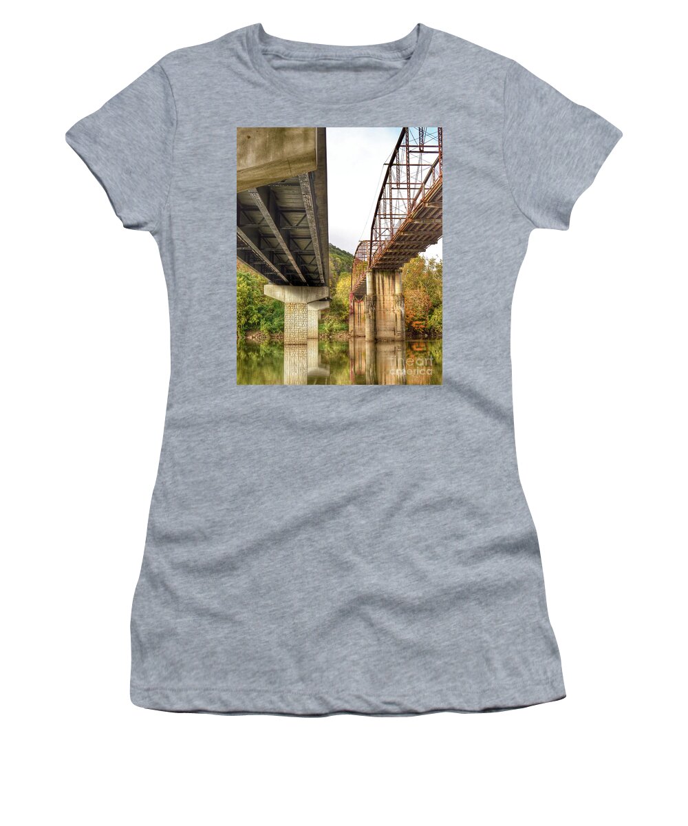 Bridge Women's T-Shirt featuring the photograph Bridges - Old and New by Kerri Farley