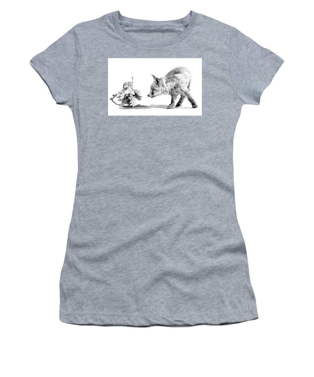 Fox Women's T-Shirt featuring the drawing Brief Encounter by Peter Williams