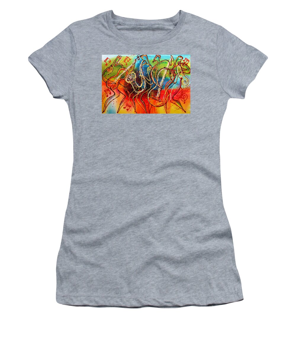 West Coast Jazz Paintings Women's T-Shirt featuring the painting Bright Jazz by Leon Zernitsky
