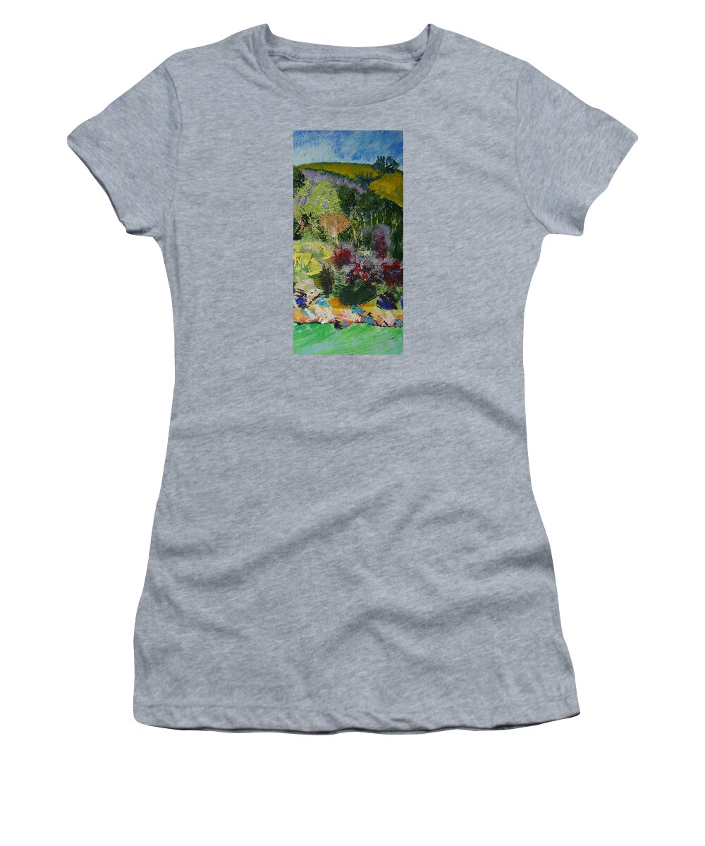 Landscape Women's T-Shirt featuring the painting Brightly Colored Devon Landscape - Dartmouth England by Mike Jory