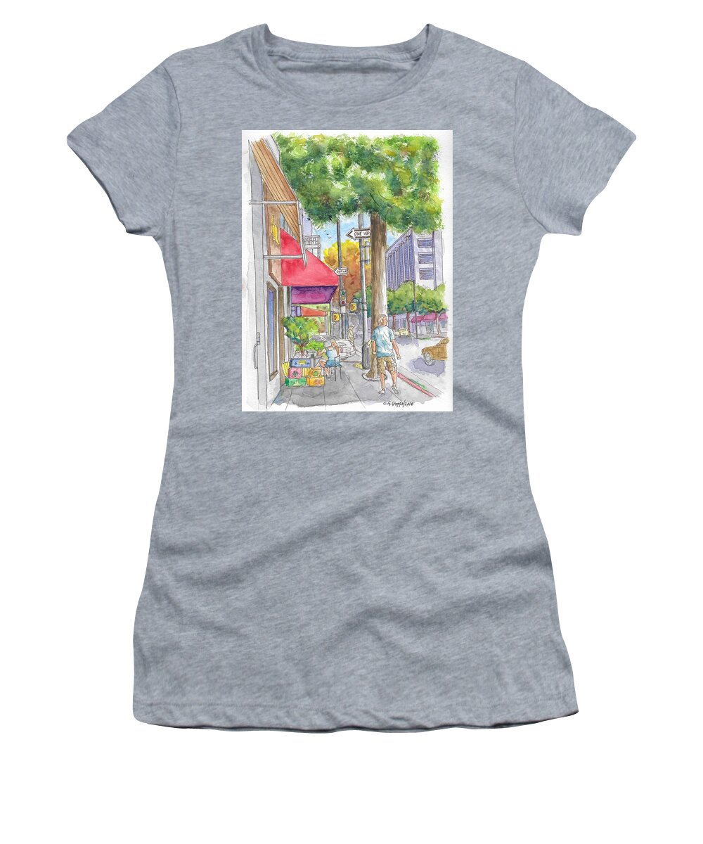 Beverly Hills Women's T-Shirt featuring the painting Brighton Way and Camden Dr., Beverly Hills, California by Carlos G Groppa